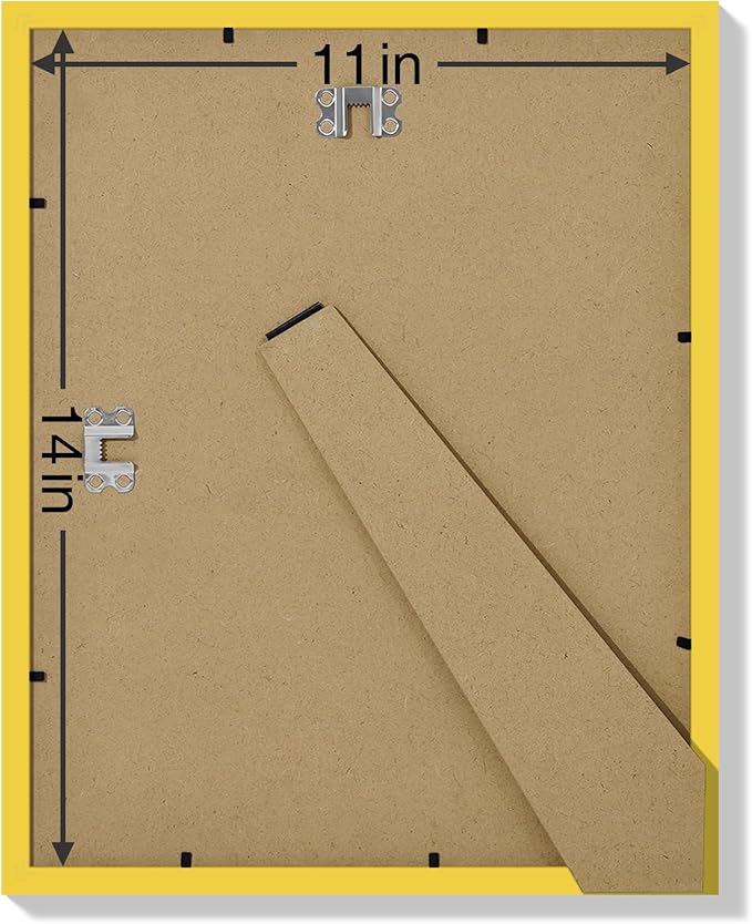 Vittanly 11x14 Picture Frames Set of 9, Shatter Resistant Plexiglass, Display 8x10 Pictures with Mat or 11x14 without Mat, Photo Frames for Wall or Tabletop, Engineered Wood, Yellow