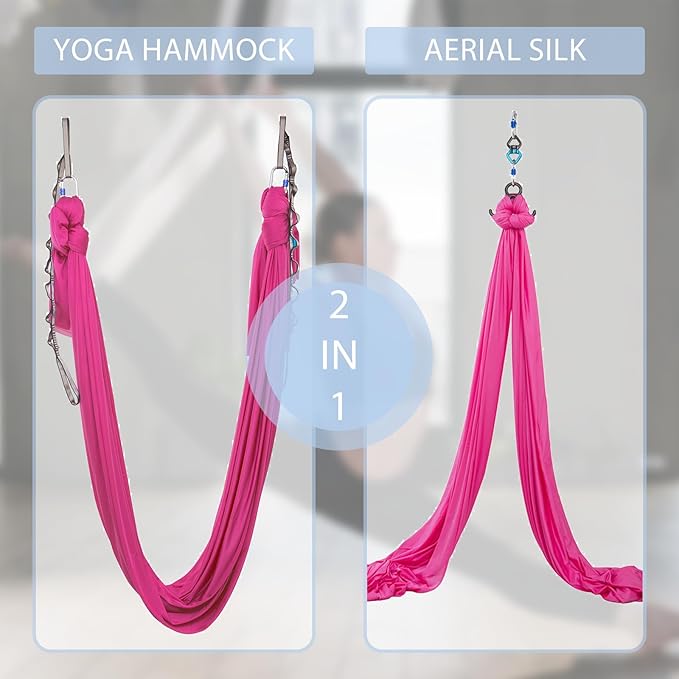 Aerial Silks Yoga Swing Set - 9/11 Yards Aerial Yoga Hammock Kit Anti-Gravity Flying for Fitness, Low/Non Stretch Nylon Tricot Fabric Hardware Included for Dance