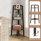 Hoctieon Corner Shelf, 3-Tier 40" Tall Corner Bookshelf, Rustic Ladder Shelf, Industrial Display Stand for Living Room, Kitchen, Home Office, Balcony, Small Space, Metal Frame, Rustic Brown