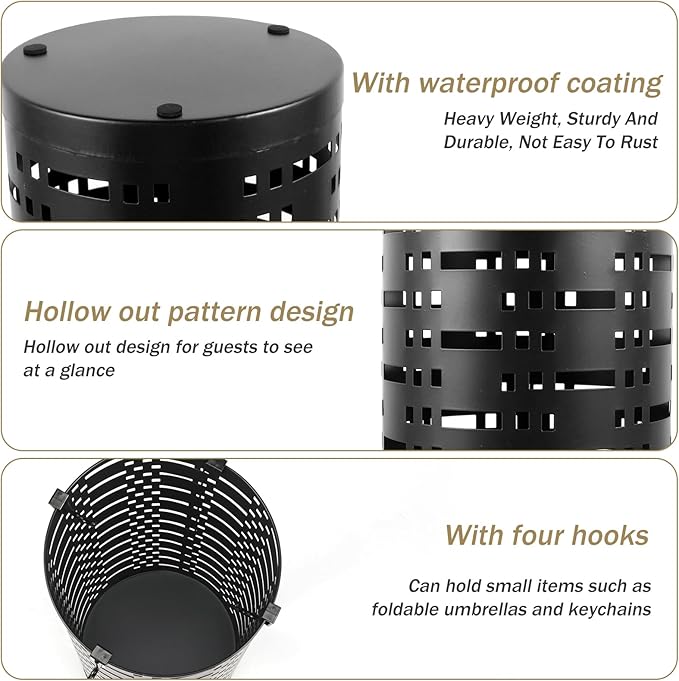 Umbrella Stand Rack, Free Standing Round Metal Umbrella Holder, Walking Sticks Umbrella Bins Waterproof Umbrella Storage Rack 16.5 x 6 inch Hollow Umbrella Storage Bucket for Indoor Home Office