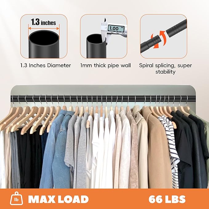 Closet Rod 17-39 Inches, Adjustable Heavy Duty Metal Black Closet Rods for Hanging Clothes 1.3 Inches Diameter for Wardrobes Laundry
