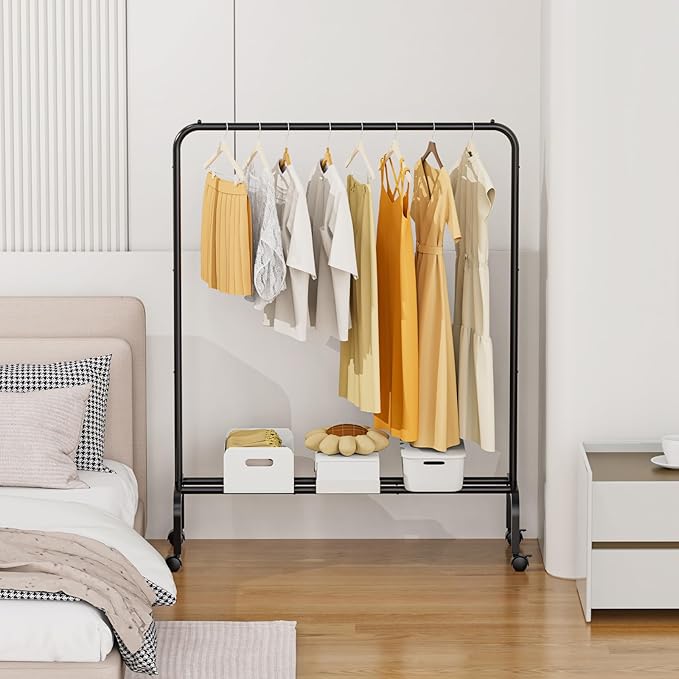 Rolling Clothing Racks for Hanging Clothes, Garment Rack for Clothes to Hang, Metal Portable Wardrobe Rack for Coats, Jackets, Shirts, Dress,Black
