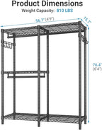 VIPEK V4C Garment Rack with Cover, Heavy Duty Portable Closet Adjustable Metal Clothing Rack for Hanging Clothes with Hanging Rods & Side Hooks, Max Load 810lbs, Black Rack with Grey Cover