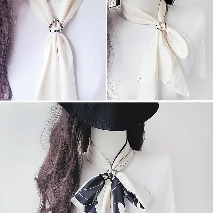 SYWDUDUCLT Scarf Ring for Women's Shawl, Silk Neckerchief, Tshirt, Gold/Sivler, S/M/L, 2 Pcs