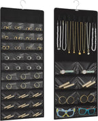 Hanging Jewelry Organizer with Multi-size pockets Double-Sided Jewelry Holder for Earrings, Necklaces, Rings on Closet, Wall, Door,Jewelry Organizer Hanging for Closet, Black