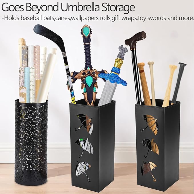 2 Pack Umbrella Stands, Metal Umbrella Holder for Entryway,Square Umbrella Rack Organizer Freestanding for Umbrellas,Walking Cane,Wrapping Paper,Hiking Poles