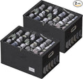 2 Pack Shoe Organizer for Closet Large Shoe Box Storage Containers with Clear Window Space Saving Shoe Bin with Foldable Bottom Support Adjustable Dividers Fits 36 Pairs (Black, (24.4*16.5*13inch)x2)