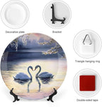 Decorative Plates for Home, Sunset Couple Swans Lake With Tree Painting Tray for Table Display, Ceramic Dinner Plate W/Stand, Living Room Dining Room, Housewarming Gifts, 7 Inch