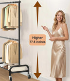MISSLO Heavy Duty Clothes Rack for Hanging Clothes Rolling Clothing Rack Heavy Duty on Wheels for Coat, Garment, Matte Black (Double Rod)