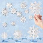 12Pcs White Snowflake Ornaments for Christmas Tree - 3D Paper Hanging Snowflakes Garland, Large Christmas Snowflake Decorations with 3 Size for Xmas Winter Wonderland Indoor Home New Year Party Decor
