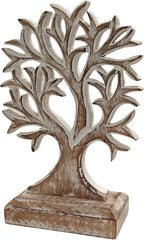 VANIYA CRAFTS® Wooden Tree of Life Decor – Handmade Carved Sculpture Statue for Home Decor, Living Room, Bedroom, Office Desk, or Shelf Display (Antique White)