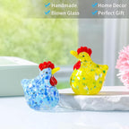 LONGWIN 2PCS Mini Glass Chicken Figurine Hand Blown Art Glass Rooster Animal Statues Collectible Figurines Unique Gift Home Decor Ornaments
