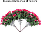 HyeFlora Artificial Faux Outdoor Flowers Plants for Spring Summer Decoration, Fake Silk Hotpink Camellia UV Resistant Look Real for Planter Outside Front Door Porch Patio Balcony, 3 Large Bundles