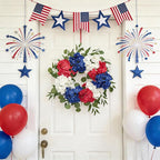 Patriotic Wreaths for Front Door 24 Inch 4th of July Wreath, Red White Blue Flower Wreaths, Perfect Memorial Day and Independence Day Decor