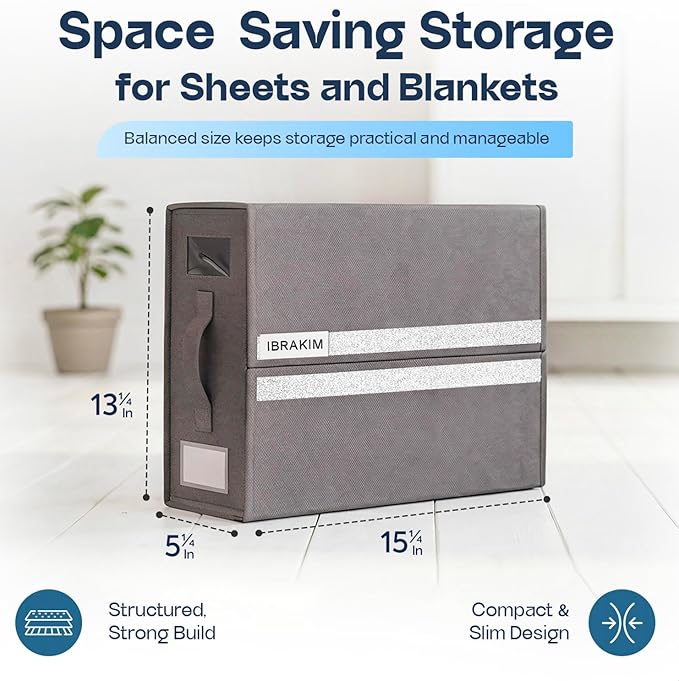 IBRAKIM Bedsheet Organizer Set of 4, Linen Storage Organizer for Closet and Under Bed, Foldable Bedding Organizer for Sheets, Blankets, Comforters, Closet Storage Bins, Grey
