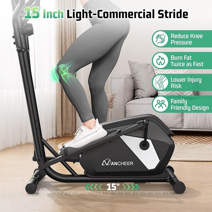 ANCHEER Elliptical Exercise Machine,Elliptical Machine for Home with Ultra-Smooth Magnetic Drive,14 Levels Resistance Elliptical Trainer,Cardio Machines with LCD Monitor Device Holder,15" Stride