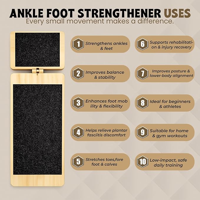 Ankle Balance Board for Ankle Strengthening Physical Therapy & Stability Training Adjustable Single Leg Ankle Strengthener Board for Sprains, Plantar Fasciitis Relief, Core Strength, Athletes & Home Use.
