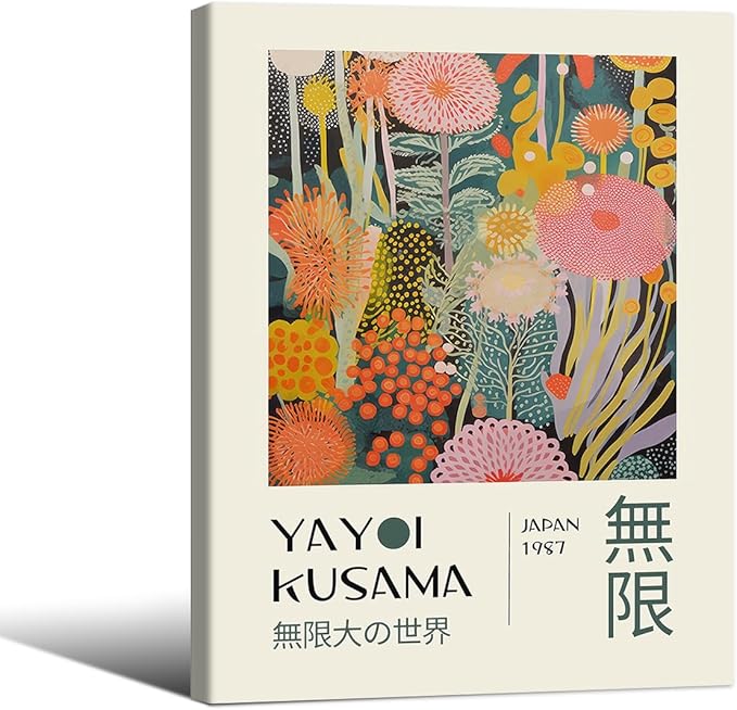 Abstract Yayoi Kusama Posters Japanese Wall Art Vintage Tokyo Aesthetic Prints Yayoi Kusama Inspired Japanese Gallery Wall Art for Stylish Room Bedroom Living Room Decor 8x10in Framed
