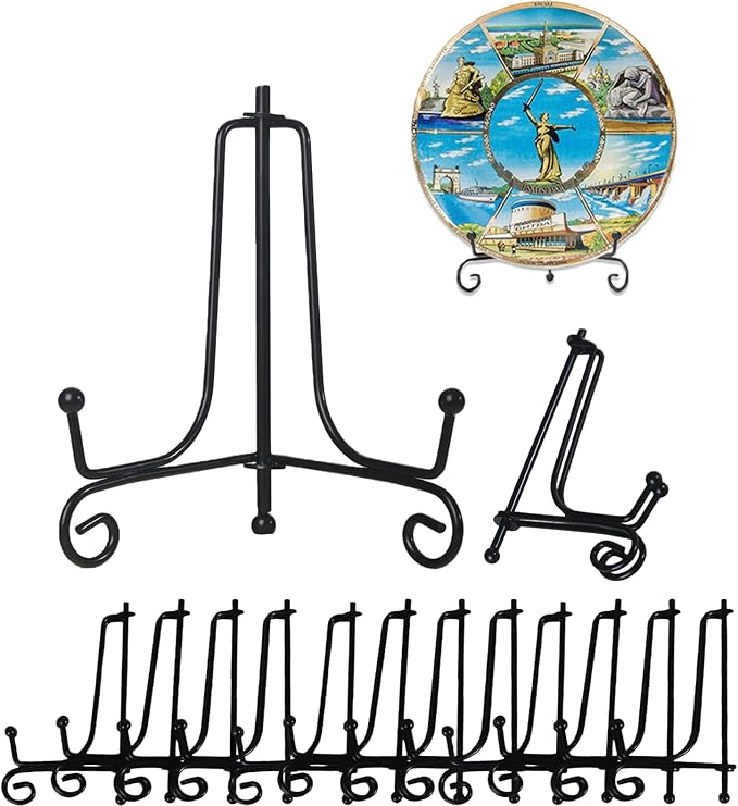 12 Pack Iron Display Stands, 4 Inch Black Plate Holder Easel for Display, Decorative Tabletop Frame Picture Stand for Book, Collectibles, Card and Arts
