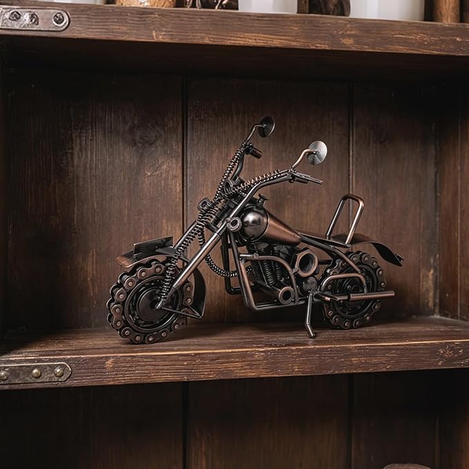 Motorcycle Gifts for Men Women, 11.8" Metal Motorcycle Sculpture, Fathers Day Birthday Gift for Dad Husband Biker Enthusiasts, Industrial Man Cave Home Garage Office Decor