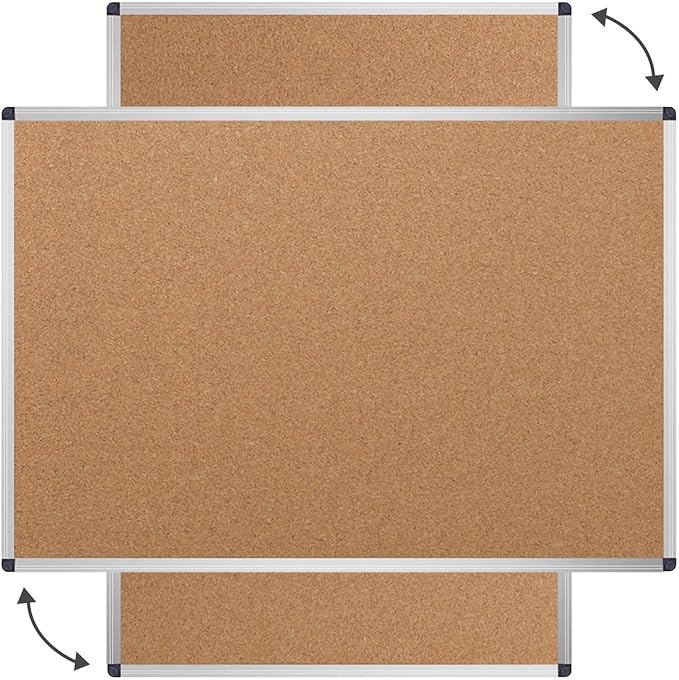 VIZ-PRO Cork Notice Board, 48 X 32 Inches, Cork Bulletin Board with Silver Aluminium Frame
