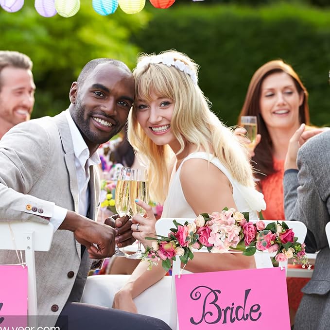 LIFKOME Wedding Arch Flowers Rustic Artificial Rose Flower Swag Door Wreath for Lintel Home Wall Decor 28X6X3 Inches Pink Green Leaves