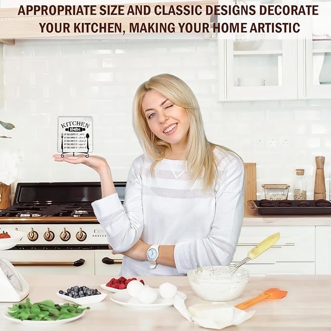 DETIHO Farmhouse Kitchen Signs, Kitchen Countertop Decor, Rustic Wooden Plaque with Iron Stand for Home Kitchen Tabletop Decor - G02