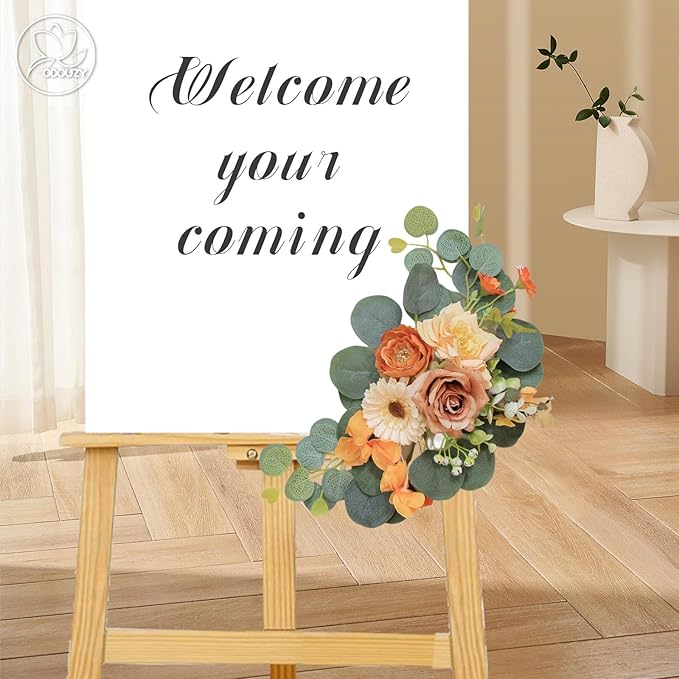 Odouzy Artificial Wedding Arch Flowers for Wedding Sign,Set of 2 for Wedding Welcome Ceremony Sign,Faux Floral Swags,Wedding, Banquet and Reception Backdrop Floral Decoration (Orange)