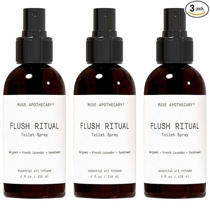 Muse Apothecary Flush Ritual - Aromatic & Refreshing Toilet Spray, Use Before You Go, 4 oz, Infused with Natural Essential Oils - Bergamot + French Lavender + Sandalwood, 3 Pack