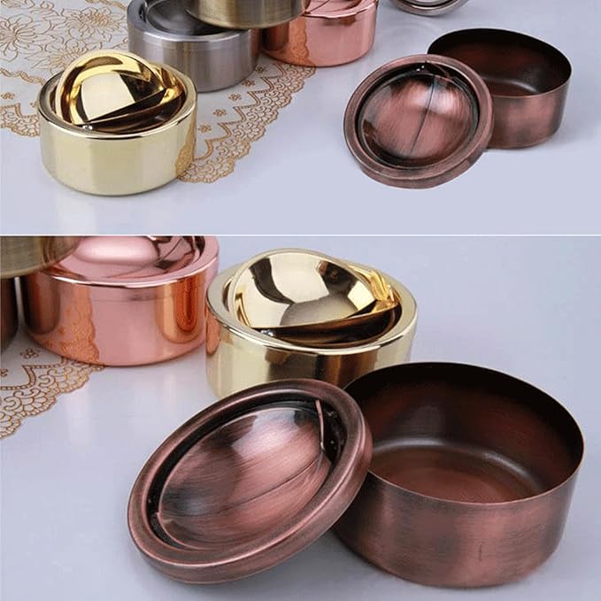 2 Sets Outdoor Ashtray with Lid, hanlongyu Flip Top Stainless Steel Ash Tray, Metal Windproof Cigarette Ashtrays for Indoor or Outdoor Use, Desktop Smoking Ashtray Office Patio Home Decor
