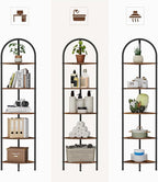 Homhedy 5-Tier Arched Corner Shelf Stand, Wall Corner Bookshelf with Metal Frame, Plant Stand, Industrial Storage Rack Shelf for Living Room, Bedroom, Office, Bathroom, Rustic Brown and Black