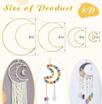 8Pcs Gold Macrame Dream Catcher Rings Metal Hoops DIY Floral Macrame Hoop for Wall Hanging Crafts 4 Size Wreath Ring for Wedding Wreath Decor (Moon)