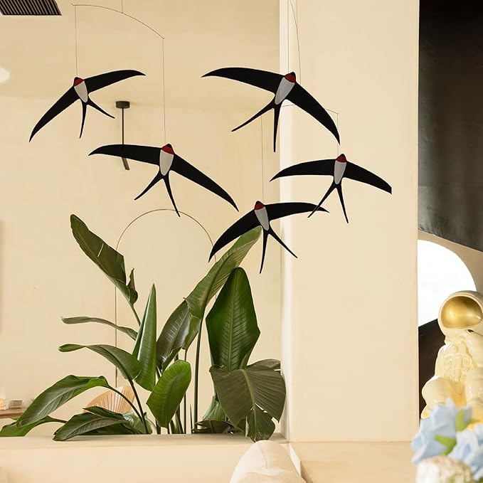 Flying Swallows Hanging Mobile Set of 5, DIY Handmade Swallow Bird Mobile Hanging Decor for Living Room and Bedroom
