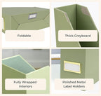 BLU MONACO | Set of 6 Foldable Magazine File Holders in Earth Green | Heavy-Duty Vertical File Organizers with Label Holders | Desk Organizer Set for Paperwork, Documents & Office Storage