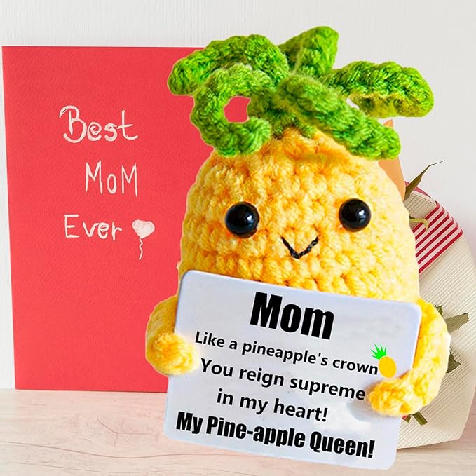 Mothers Day Birthday Gifts for Mom, Funny Gift Emotional Positive Support Pineapple, Handmade Positive Crochet Knitted Doll Gifts for Women, Boys, Girls.