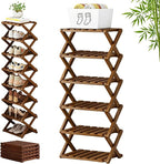 The 9-Tier No-Assembly Bamboo Rack, 3-9 Tiers Bamboo Shoe Rack, Foldable Bamboo Vertical Shoe Organizer, Multifunctional & Space-Saving, For Entryway, Closet, Corner, Bedroom, Hallway (Walnut, 6Tiers)