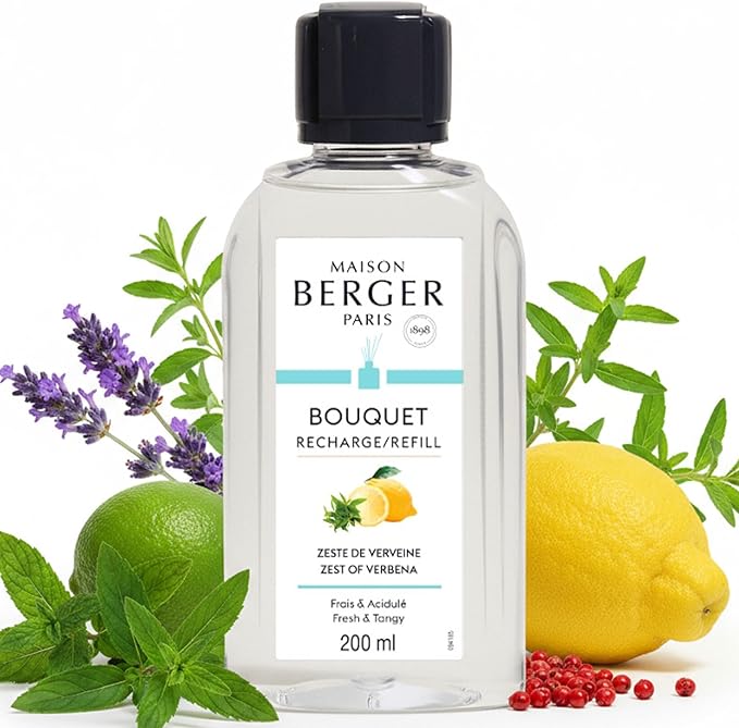 Maison Berger Zest of Verbena Fragrance Refill – 200 mL / 6.76 fl oz Oil for Reed and Ceramic Diffusers Citrus and Verbena Scent with Lime, Mint, and White Musk – Uplifting and Fresh Energy for Home