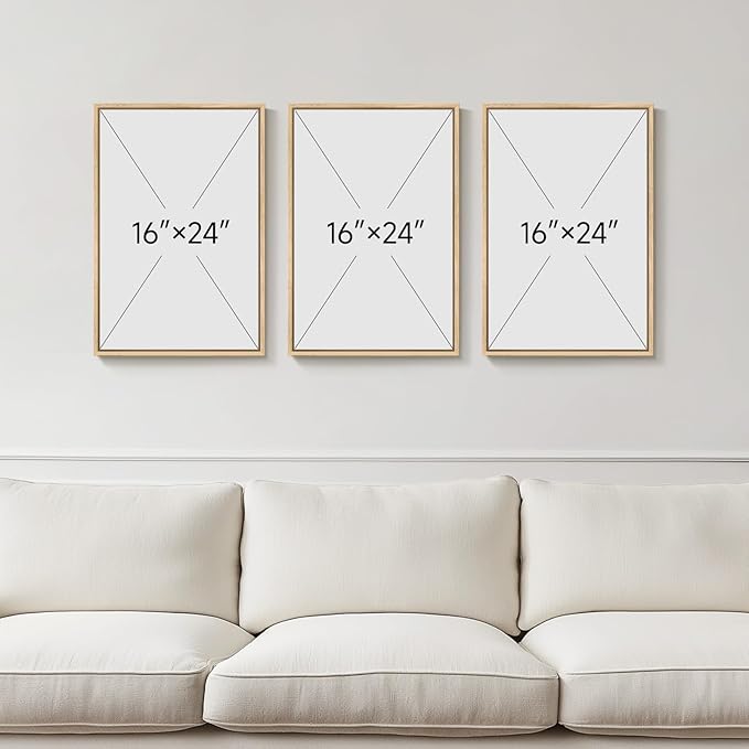 Framed Botanical Neutral 3 Piece Wall Art for Living Room, Minimalist Butterfly Sunshine Canvas Artwork for Walls, Peaceful Sill Life Illustration Print Bedroom Dining Room Office Wall Decor, 16x24 In