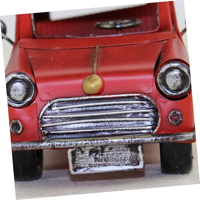 Holibanna Vintage Model Decorative Ornament Retro Wrought Desk Sculpture for Home Office Handmade Red Vehicle for Collectors Stylish Table Decor