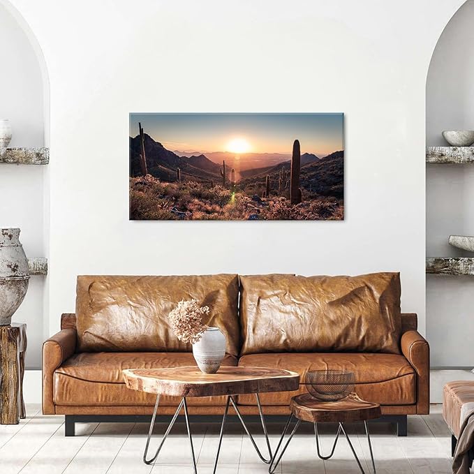 Western Sonoran Desert Wall Art Sunset Saguaro National Park Posters Saguaro Cactus Decor Arizona Mountain Pictures Southwestern Nature Landscape Canvas Prints Artwork for Living Room Bedroom 20x40"