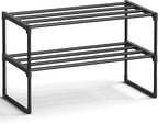 SONGMICS Shoe Rack, 2-Tier Shoe Organizer, Metal Storage Shelf, Upright or Upside Down, for 6-9 Pairs, Stackable, for Entryway, 11.8 x 26.8 x 14.6 Inches, Black ULSA202B01