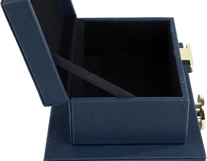 HofferRuffer Faux Leather Jewelry Boxes, Decorative Boxes Storage Accessory Organizer with Gold Hardware Decor, Classic Vegan Leather Set of 2 Pieces (Navy Blue)