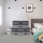 Omygarden Under Bed Storage Bins with Lids, Closet Organizers, Foldable Under-bed Storage Baskets for Sheets, Clothes, Quilts, Sweaters, Wrapping Paper, 29x15x7inch, Black Gray, 2PCS