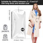 Hanging Vacuum Storage Bags, 6 Pack Hanging Storage Bags for Clothes With Electric Pump, Vacuum Sealed for Suits, Dress, Jackets (6 Long)