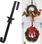 15 inches Christmas Decorative Wreath Hangers for Front Door;Over the Door Hooks (Black, Five-Pointed Star)
