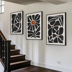 Large Framed Boho Floral Wall Art for Living Room, 3 Piece Mid-Century Modern Abstract Botanical Canvas Painting Prints Artwork for Walls, Black and White Flowers for Bedroom Hallway Office, 24x36