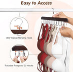 HOUSE DAY Belt Hanger for Closet 1 Pack, 20 Hooks Bra/Tie/Tank Top Hanger, Space Saving Hangers Storage Max 20 Belts/Ties, Sturdy Wooden Belt Rack Closet Accessories