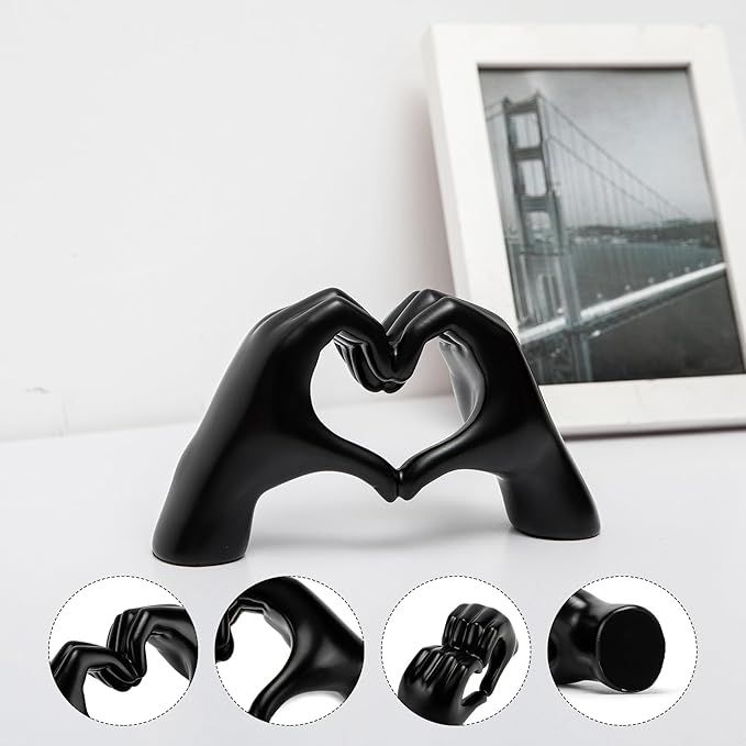 FANTESTICRYAN Medium Heart Hands Statues Black Hand Love Sculpture Decorative Home Decor Ornaments for Living Room, Wedding, Bedroom, Office Desktop, Cabinets, Bookshelf, Gift for Mom (Medium Black)