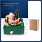 Natural Solid Wood Handcrafted Beech Wooden, Musical FigureTotoro/Carousel/Fairy/Ballerina Figurine,Rotating Hand Crank Mechanism Music Box,Musical Decorations (Green Christmas Train)