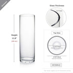 WGVI Quality Thick Weighted Clear Cylinder Glass Vases, 4" W x 12" H, Flower Arrangement Floating Candle Holders Wedding Centerpieces Terrarium Planter Floral Storage Container, Bulk Wholesale, 6 Pcs